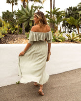 Huma Cotton Smocked Tassel Maxi Skirt - Sage